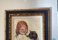 Oil painting of girl with cat