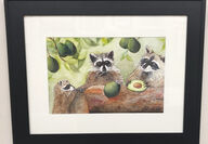 Artwork of raccoons eating avocado