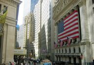 American Flag hanging on NY Stock Exchange